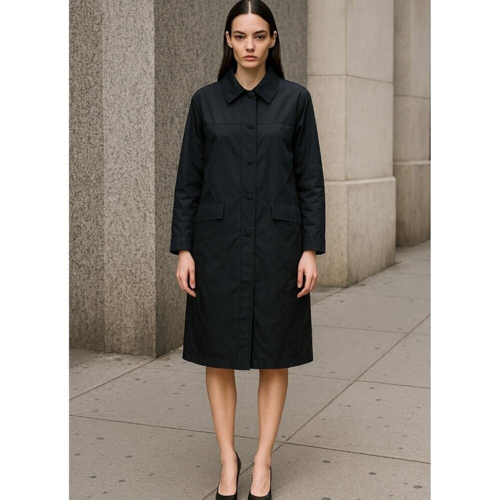 GALLERY Reversible Women's Coat Wool Side & Nylon Side Knee-Length Classic Black